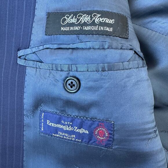 Saks Fifth Avenue Ermenegildo Zegna Navy Pinstripe Blazer - Size 48L - Picture 2 of 9